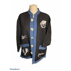 Venus Imports BLK & Blue Asian Crane Bird Jacket M